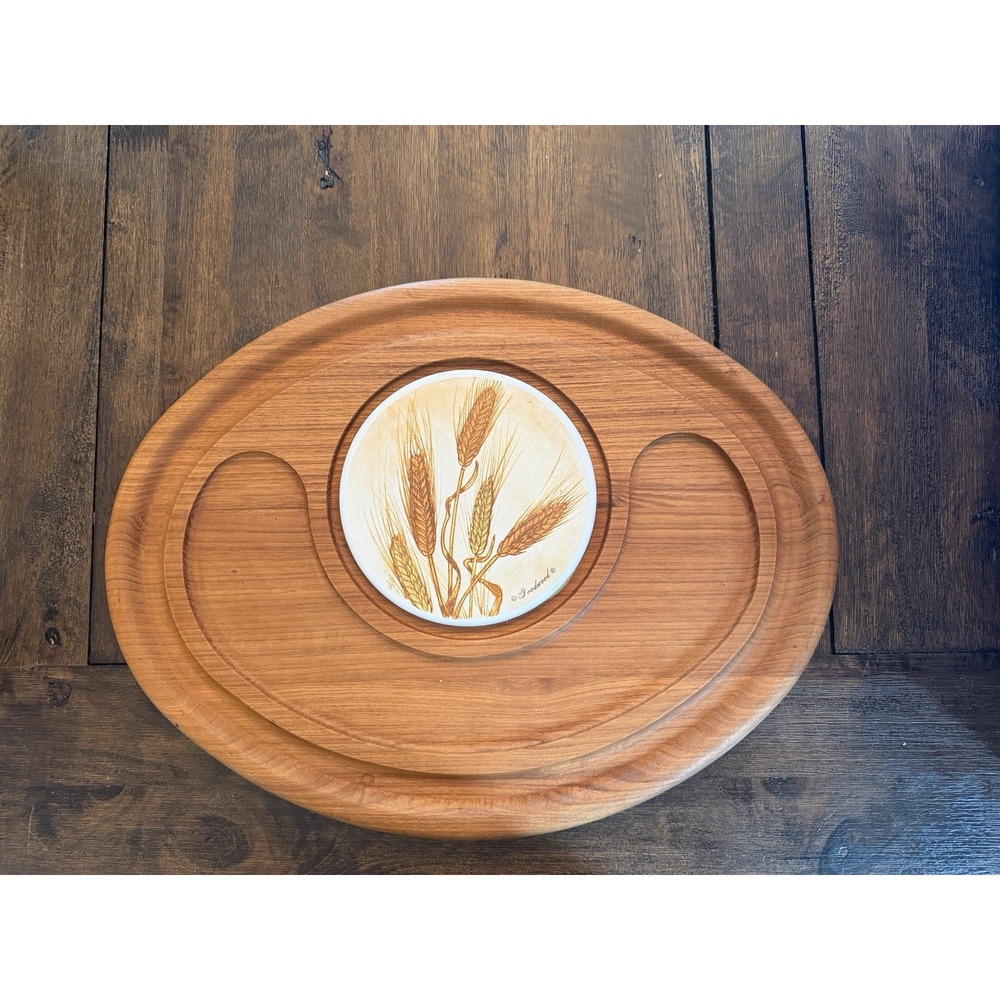 Vintage Goodwood Teak Charcuterie Serving Tray Wheat Ceramic Tile MCM